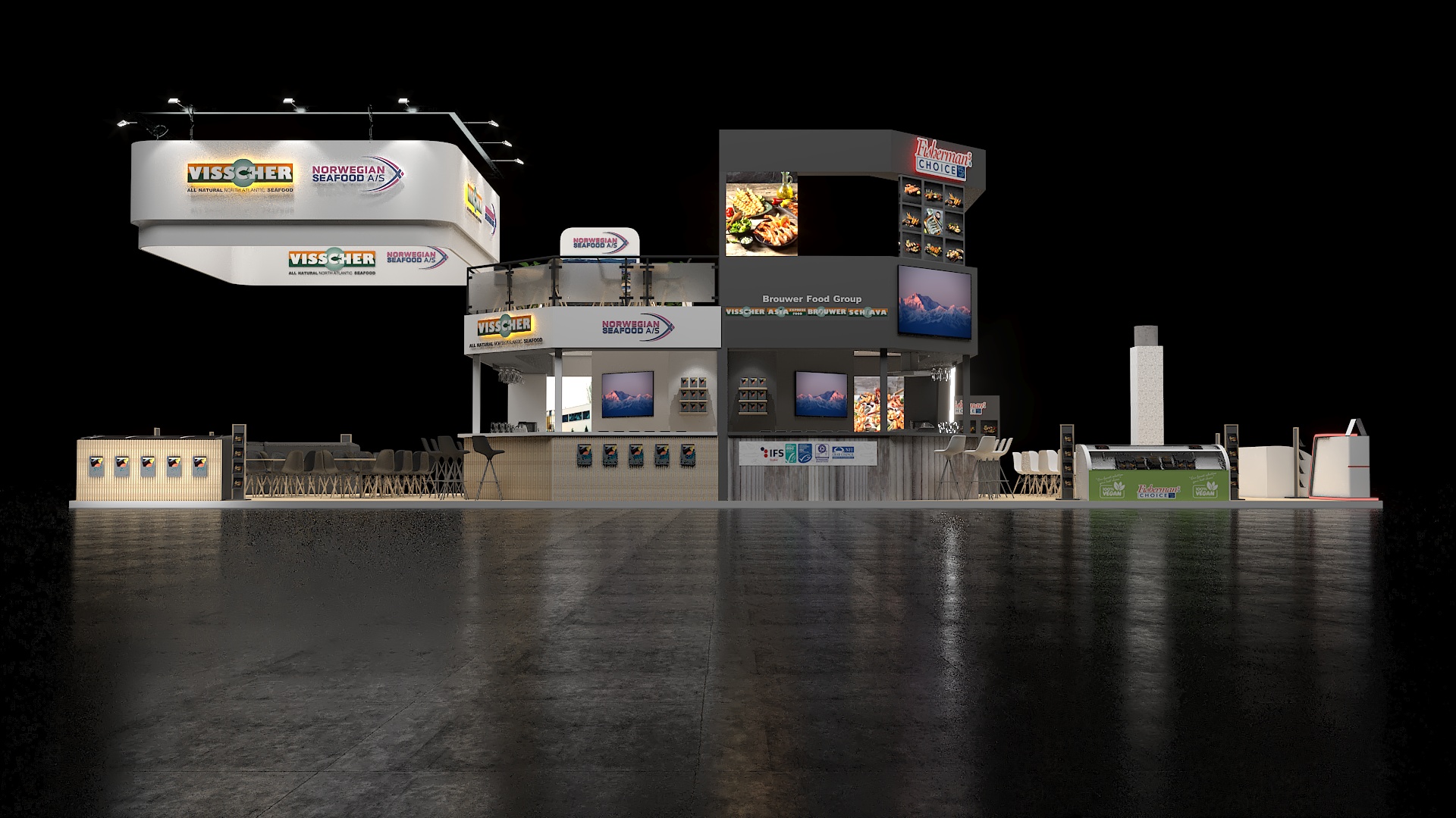 Render del stand de Visscher Seafood y Fisherman’s Choice en Seafood Expo Global Barcelona